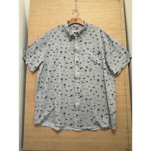 Huk Fishing Mens 2XL Button Up Shirt Short Sleeve Nautical Fish Palm Tree Print